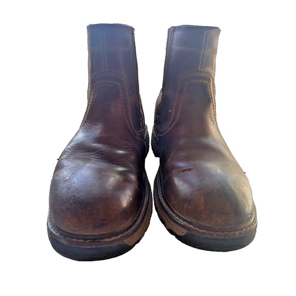 Caterpillar Pelton Leather Brown Safety‎ Boots Men\'s 12 CAT Work Gusset Pull On main image 10